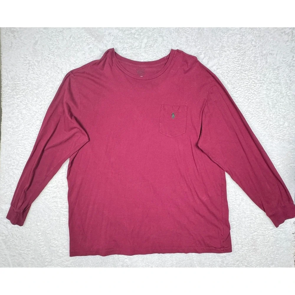 Polo Ralph Lauren Long Sleeve Shirt Mens XXL Burgundy Preppy Classic Pocket Tee